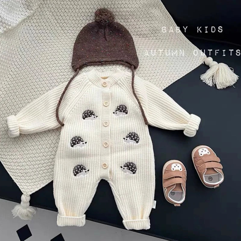 Newborn Clothes Outfits Autumn Winter Baby Boy Girl Long Sleeve Knitted Rompers Jumpsuits Cute Hedgehog Infant Outwear Playsuits