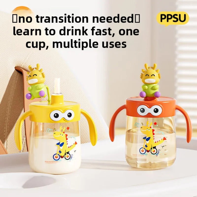 For 1-3Y Anti Choking Baby Bottle PPSU Safe Material Water Cup 240ML Baby Straight Straw Learning Drink Cup Kids Water Bottles