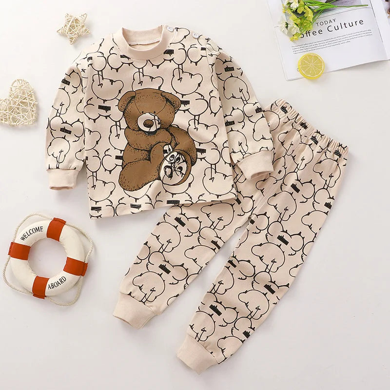 Cartoon Pajamas Suits Children's Baby Boys Girls Spring Autumn Sleepwear Home Clothes Cotton Autumn Long Trousers Kids Pijamas