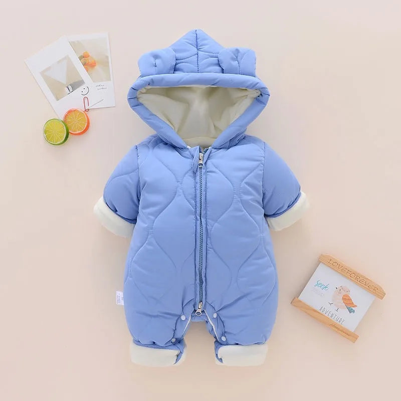 0-24M Baby Girls Boys Romper Warm Autumn Long Sleeve Thick Lining Jumpsuits Winter Clothing Outfits
