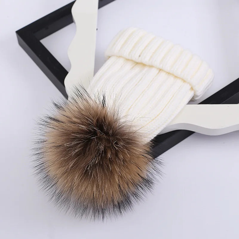 Head Cap Hugger Toque Stocking Watch Autumn Winter Hat Baby Children Thickened Warm Knitted pom-pom parent-child 8M120