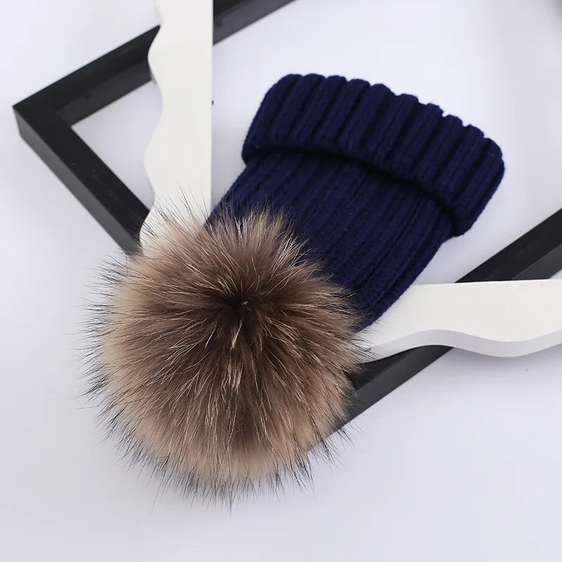 Head Cap Hugger Toque Stocking Watch Autumn Winter Hat Baby Children Thickened Warm Knitted pom-pom parent-child 8M120