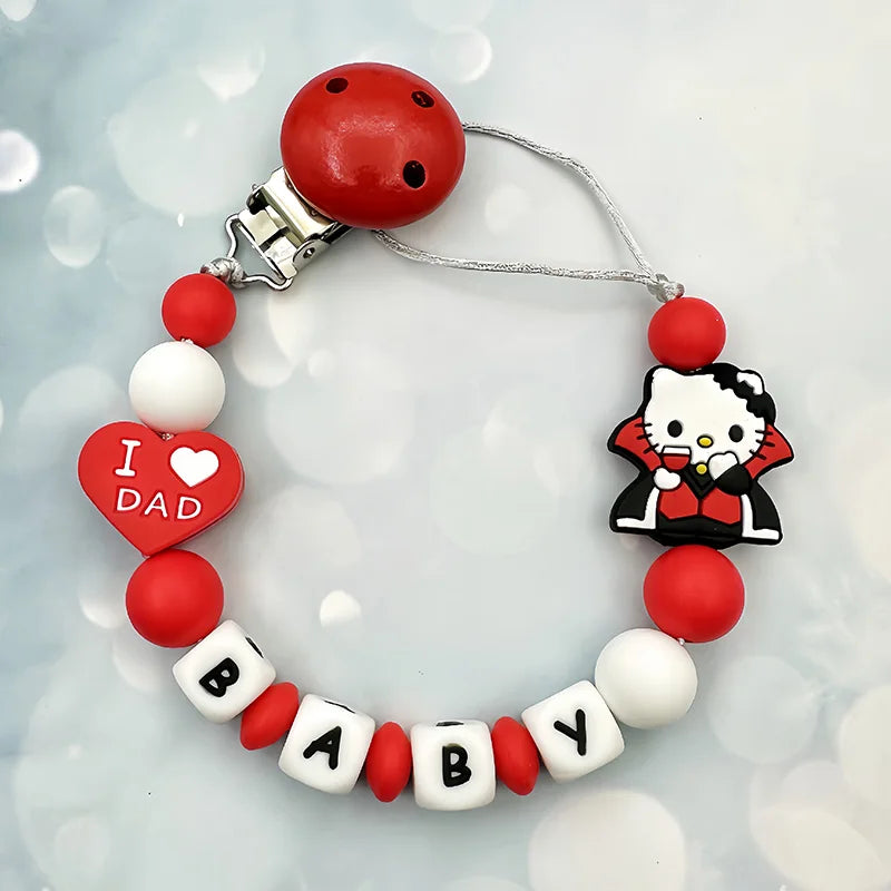 Customized Personalized Name English Letters Silicone Soothing Pacifier Chain Clips Holder Teether Pendants Teething Baby Gifts