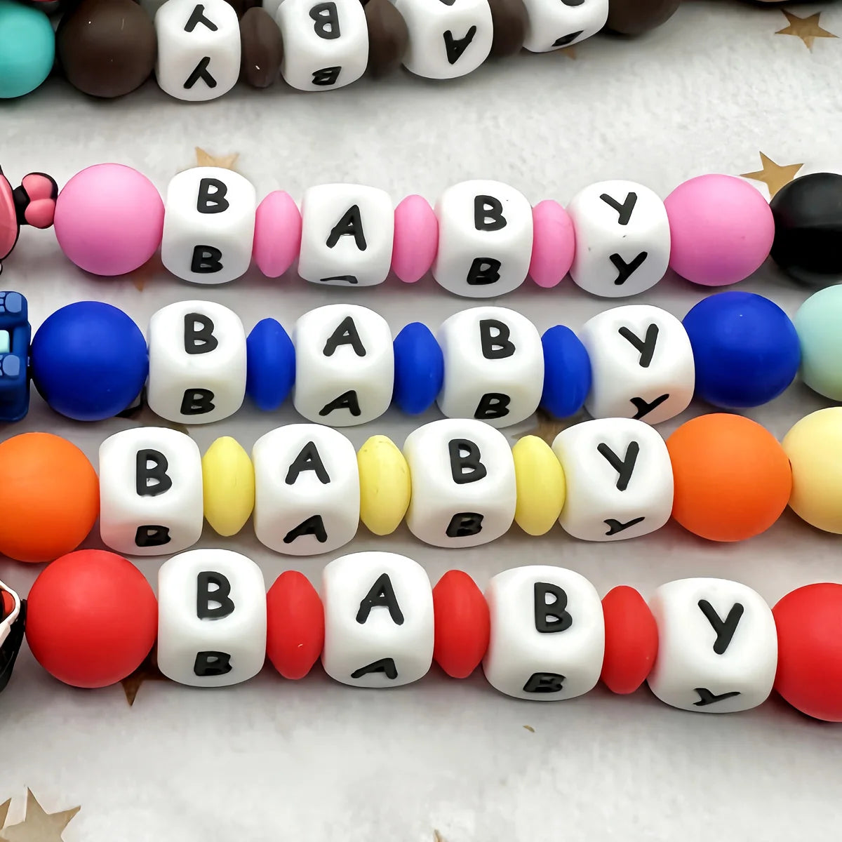 Customized Personalized Name English Letters Silicone Soothing Pacifier Chain Clips Holder Teether Pendants Teething Baby Gifts