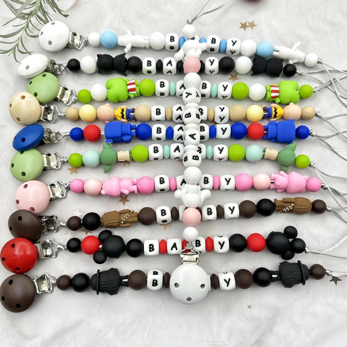 Customized Personalized Name English Letters Silicone Soothing Pacifier Chain Clips Holder Teether Pendants Teething Baby Gifts