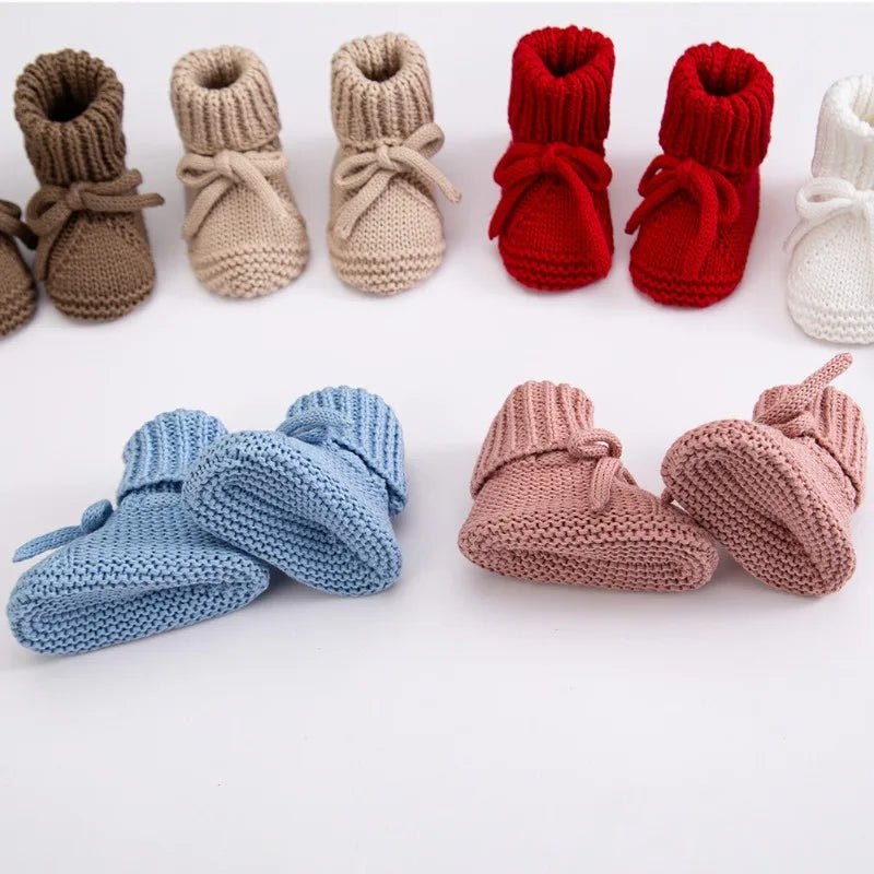 Newborn Baby Cute Bow Tie Knitted Walking Shoes Autumn Winter New Baby Soft Knitted Woolen Floor Crawling Socks for 0-12Months