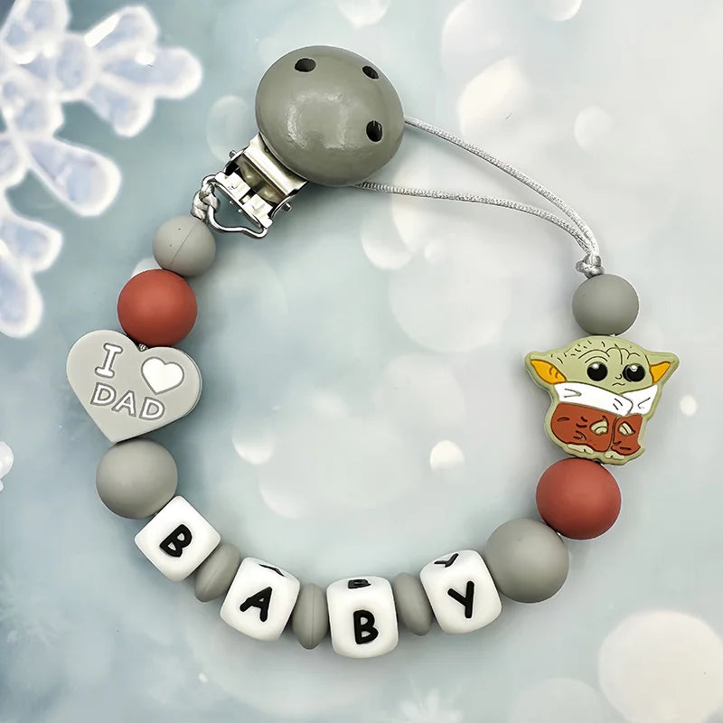 Customized Personalized Name English Letters Silicone Soothing Pacifier Chain Clips Holder Teether Pendants Teething Baby Gifts