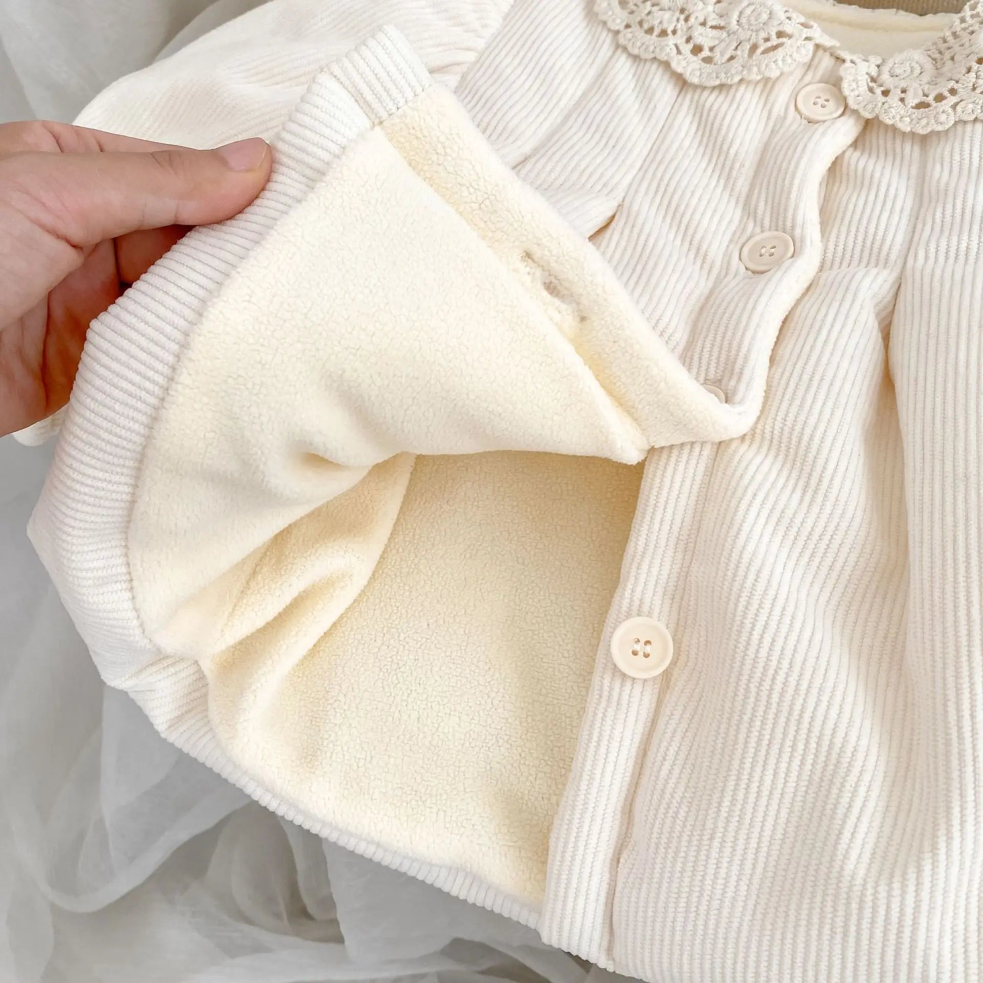 Lace Lapel Fleece Girls Coat