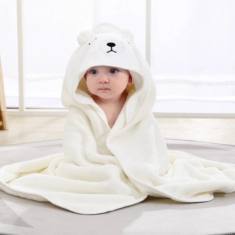 Toddler Bathrobe with Hood Boy Girl Infant Bath Towel Blankets Swaddle Cartoon Coral Fleece Towel Blanket Newborn Kids Bedding