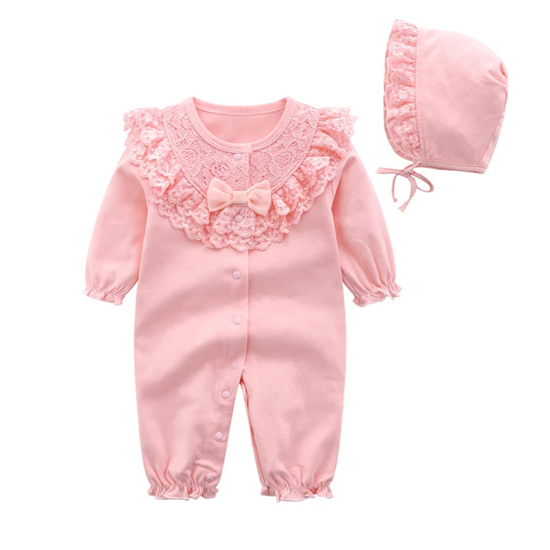 Ink Painting Newborn Baby Girl Jumpsuits Cotton Toddler Girls Onesie Clothes for Spring Autumn Infant Rompers +Hats