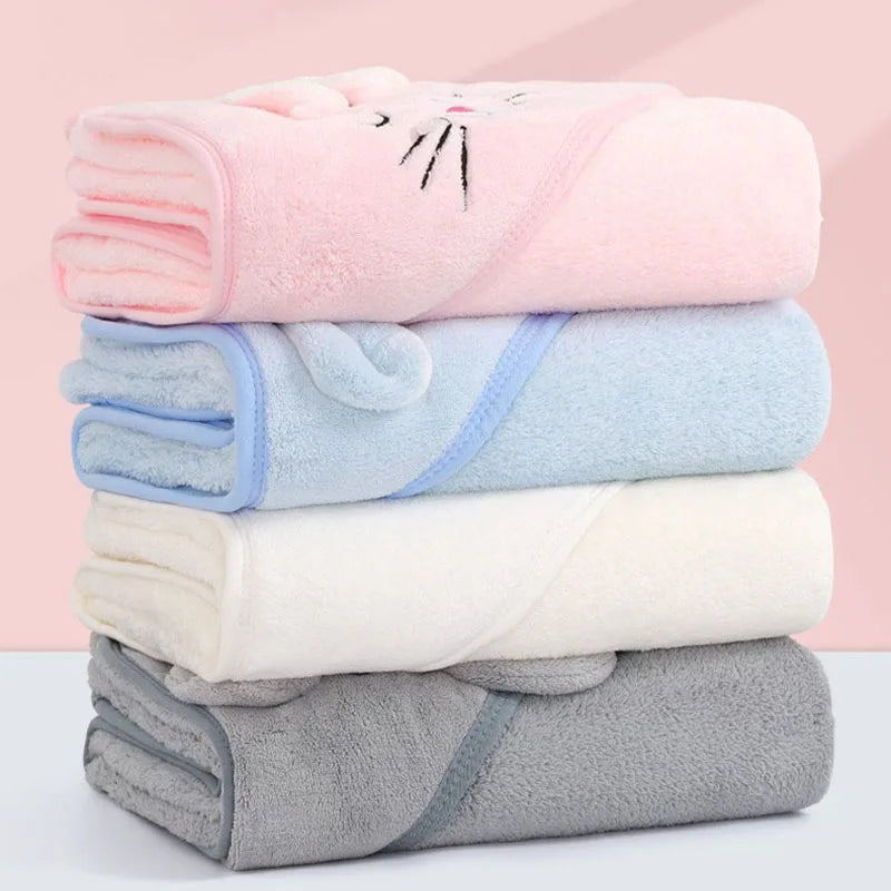 Toddler Bathrobe with Hood Boy Girl Infant Bath Towel Blankets Swaddle Cartoon Coral Fleece Towel Blanket Newborn Kids Bedding