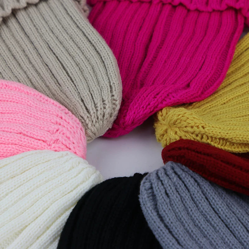 Autumn Winter Baby Hat Warm Knitted Toddler Girls Boys Beanie Solid Color Kids Outdoor Ear Protection Cap