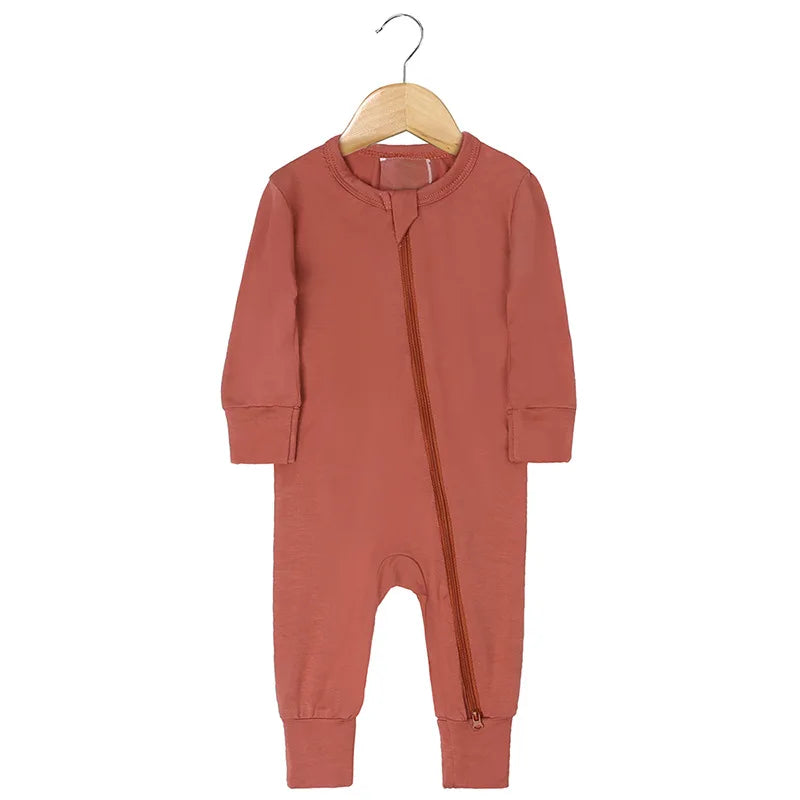 Bamboo Fiber Baby Zipper Foot Romper Baby Boy Girl Clothes Newborn Onesie Baby Jumpsuit Solid Long-Sleeve Baby Pajamas 0-24Month