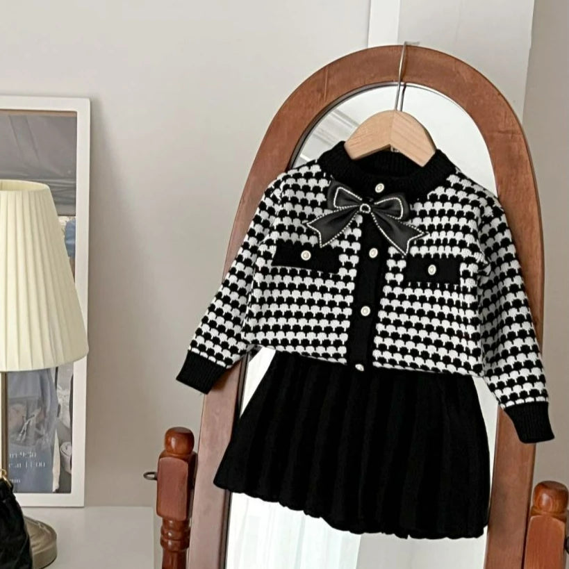 Autumn Campus Style Girls' Clothing Sets Sweet Sweater Cardigan Knitted Jacket +short Pleated Skirt Toddler Girl Clothes