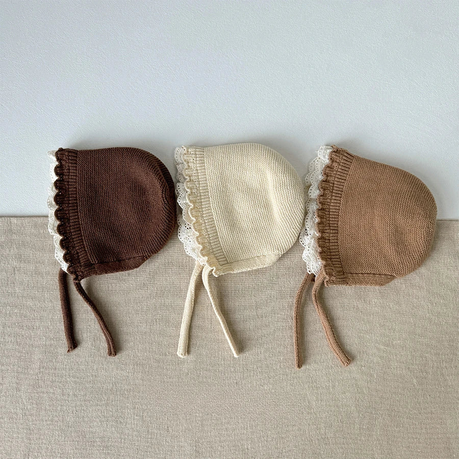 Korean Baby Boys Girls Hat Autumn Winter Warm Ear Protection Caps Ruffle Lace Princess Children's Knitted Wool Hat