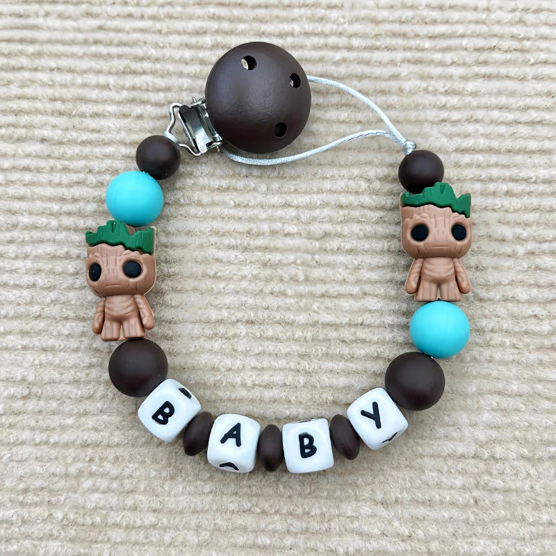 Customized Personalized Name English Letters Silicone Soothing Pacifier Chain Clips Holder Teether Pendants Teething Baby Gifts
