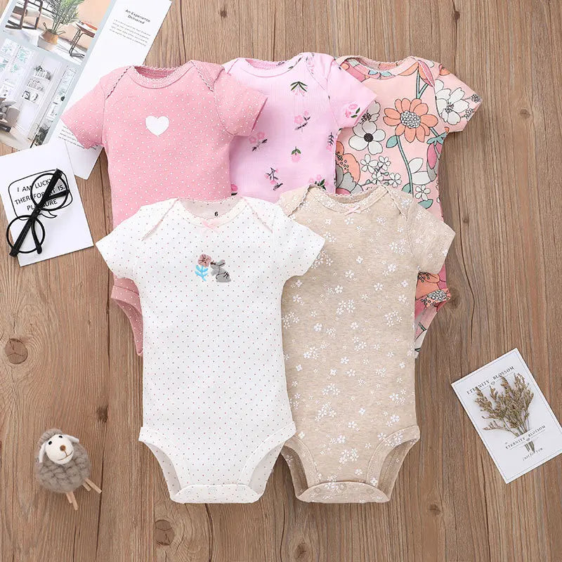 New Cartoon Baby Boys Girls Bodysuit 3-5PCS Short Sleeve 100% Cotton Baby Clothes 0-24Months Newborn Body Bebe Jumpsuit Clothing