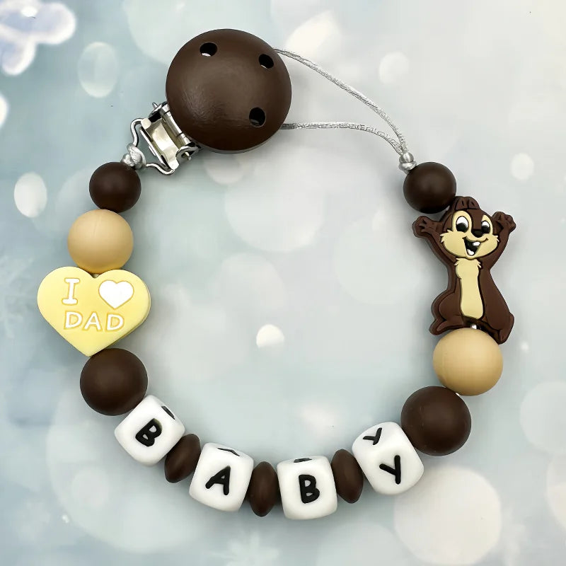 Customized Personalized Name English Letters Silicone Soothing Pacifier Chain Clips Holder Teether Pendants Teething Baby Gifts