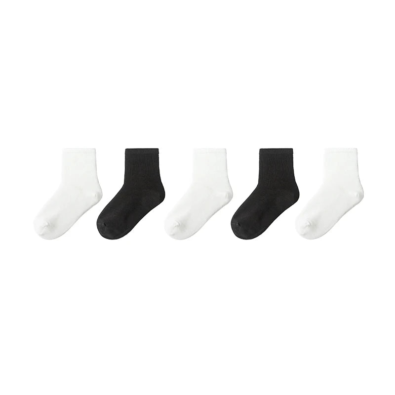 Balabala 5 Pairs Socks Boys Girls 2024 Spring Autumn New Cotton Mid-Calf Socks Solid Colors Comfortable Five Pairs Pack