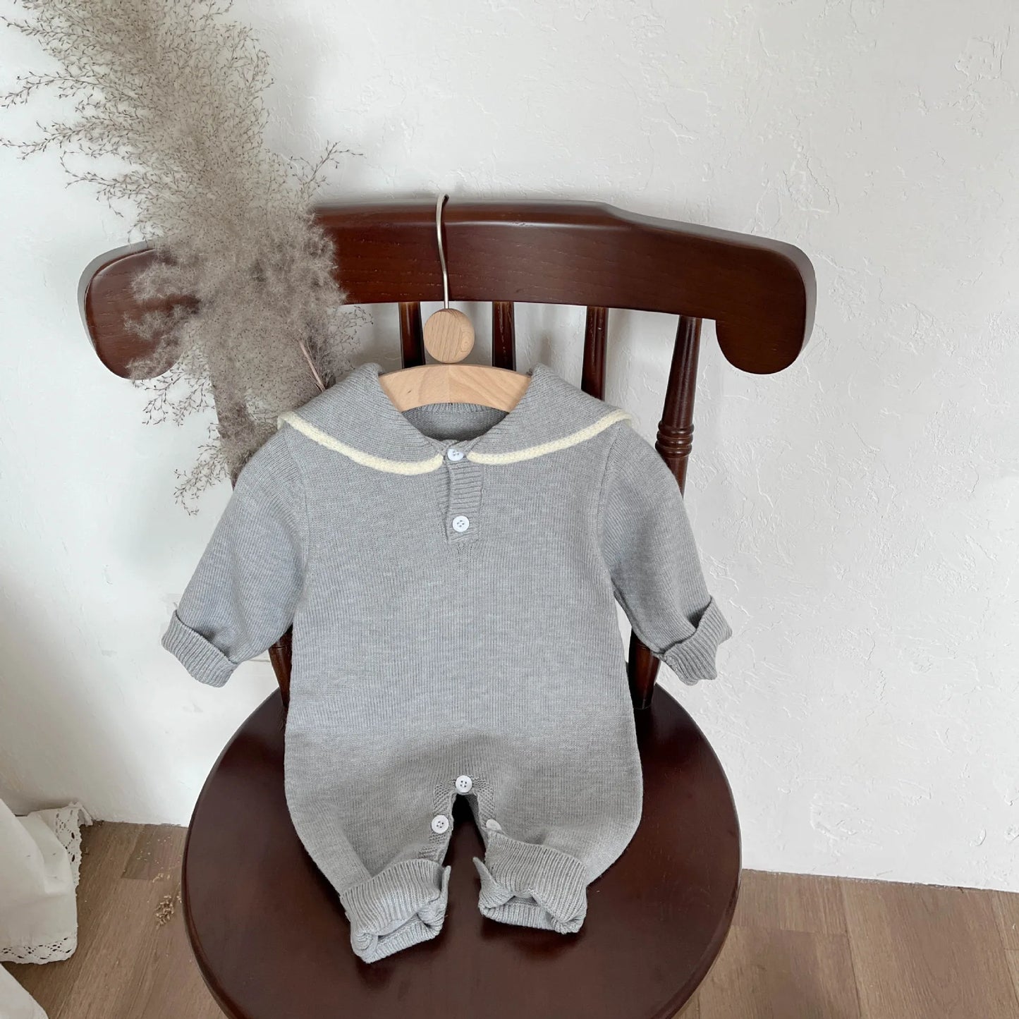 2025 Autumn New Baby Sailor Collar Long Sleeve Knitted Romper Infant Boy Girl Casual Striped Jumpsuit Newborn Toddler Clothes