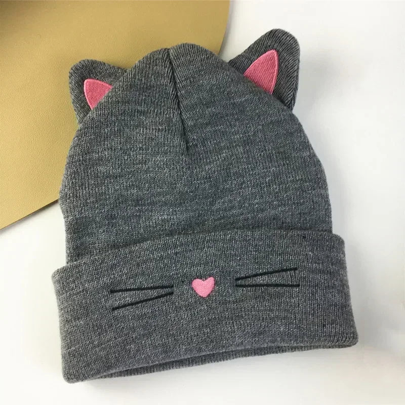 Korean Autumn Winter Hat for Toddler Lovely Animal Cat Beanie for Toddler Boy Girl Warm Elastic Baby Hat for 1-5Y
