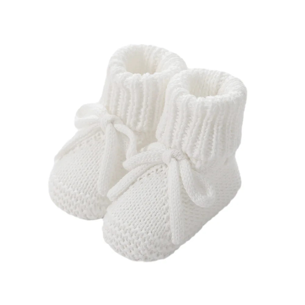 Newborn Baby Cute Bow Tie Knitted Walking Shoes Autumn Winter New Baby Soft Knitted Woolen Floor Crawling Socks for 0-12Months