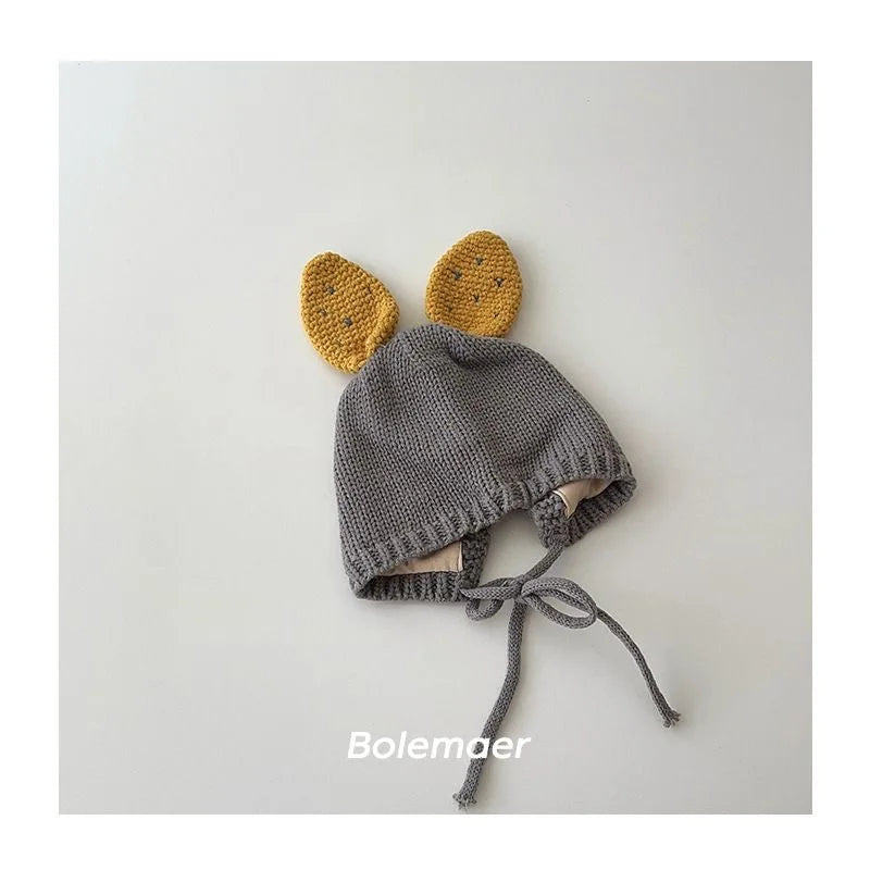 Cute Baby Bunny Hat With Ear 2025 Autumn Children's Knitted Hat Boys Girls Beanie Cap Warm Wool Pullover Hat