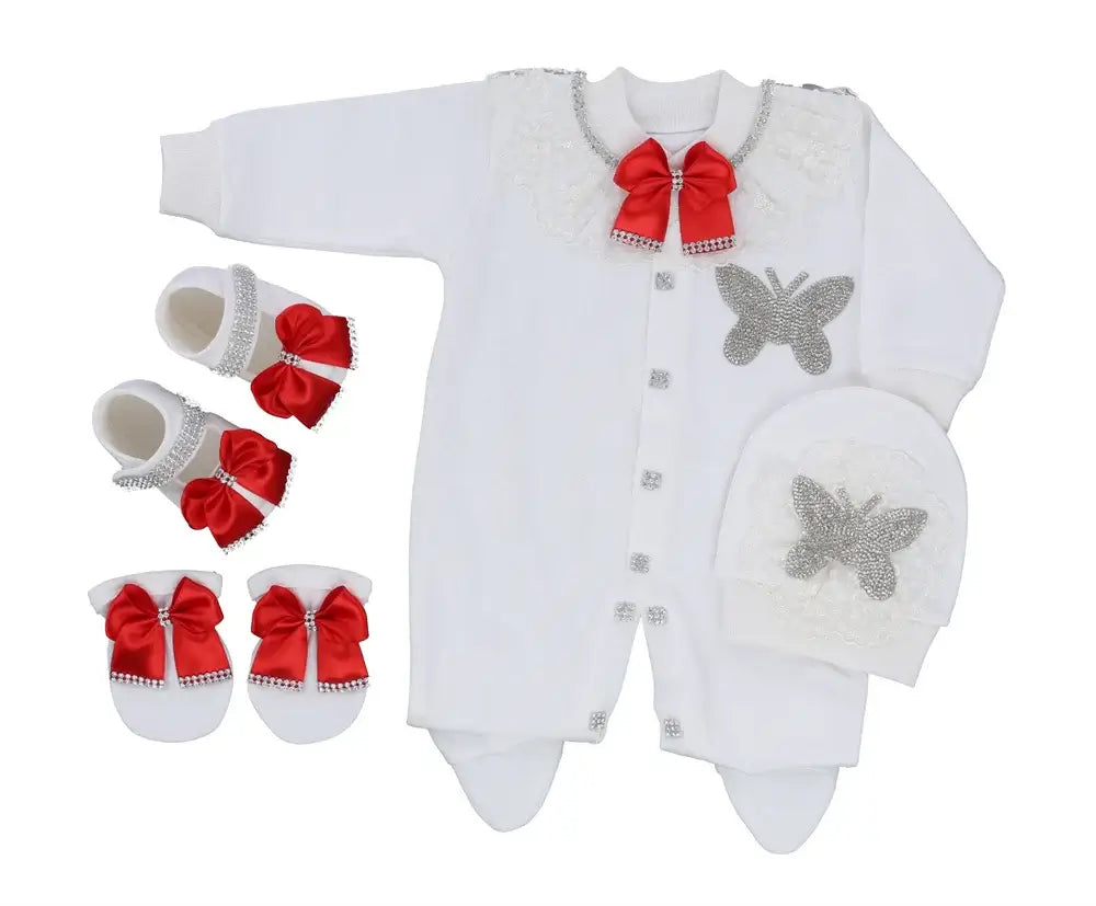 4pcs Butterfly Jewelry Baby Romper Set