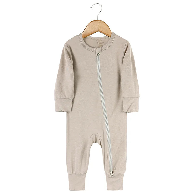 Bamboo Fiber Baby Zipper Foot Romper Baby Boy Girl Clothes Newborn Onesie Baby Jumpsuit Solid Long-Sleeve Baby Pajamas 0-24Month