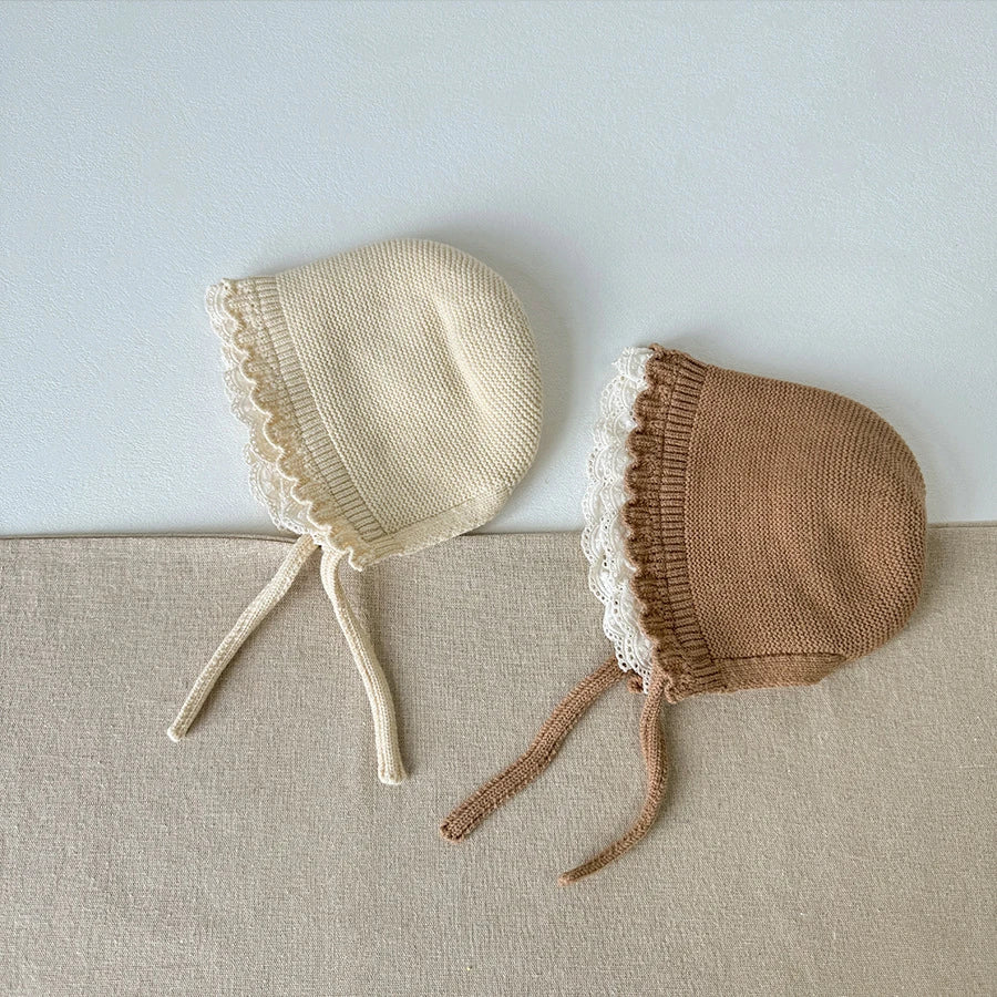 Korean Baby Boys Girls Hat Autumn Winter Warm Ear Protection Caps Ruffle Lace Princess Children's Knitted Wool Hat