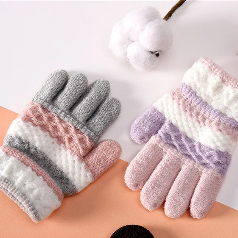 Winter Striped Split Finger Gloves