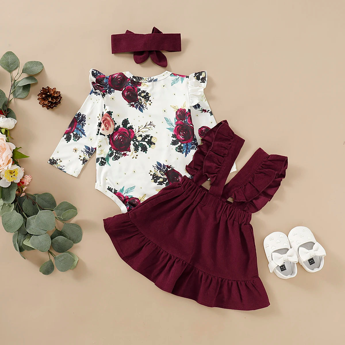 Floral Romper & Ruffle Dress Set