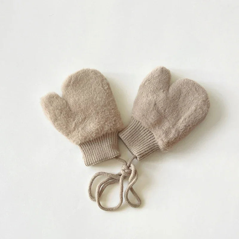 1-4Y Baby Cartoon Bear Label Mittens Winter Warm Kids Girls Gloves Soft Fur Children Toddler Thick Child Fleece Cartoon Mittens