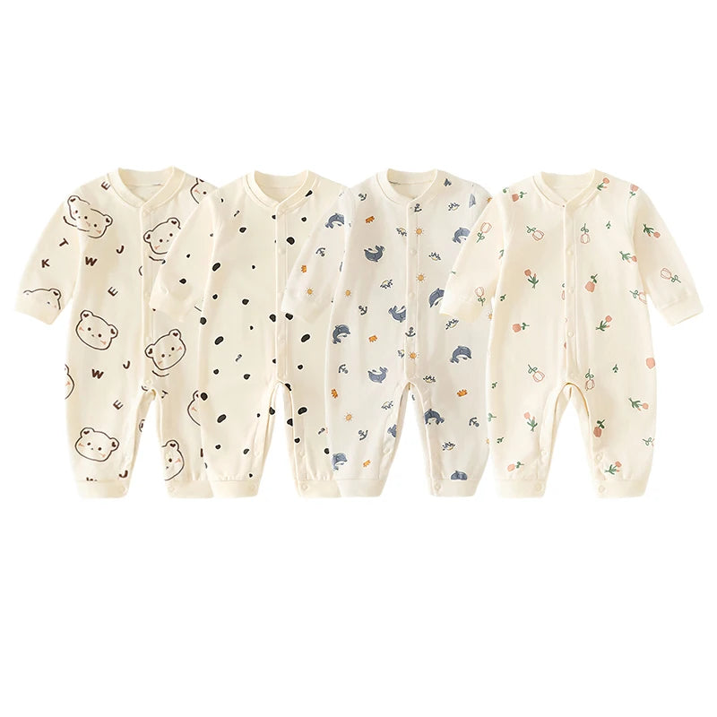 0-2Y Pure Cotton Long Sleeve Newborn Baby Rompers Skin-friendly One Piece Diaper Jumpsuit Underwear Infant Cartoon Homewear