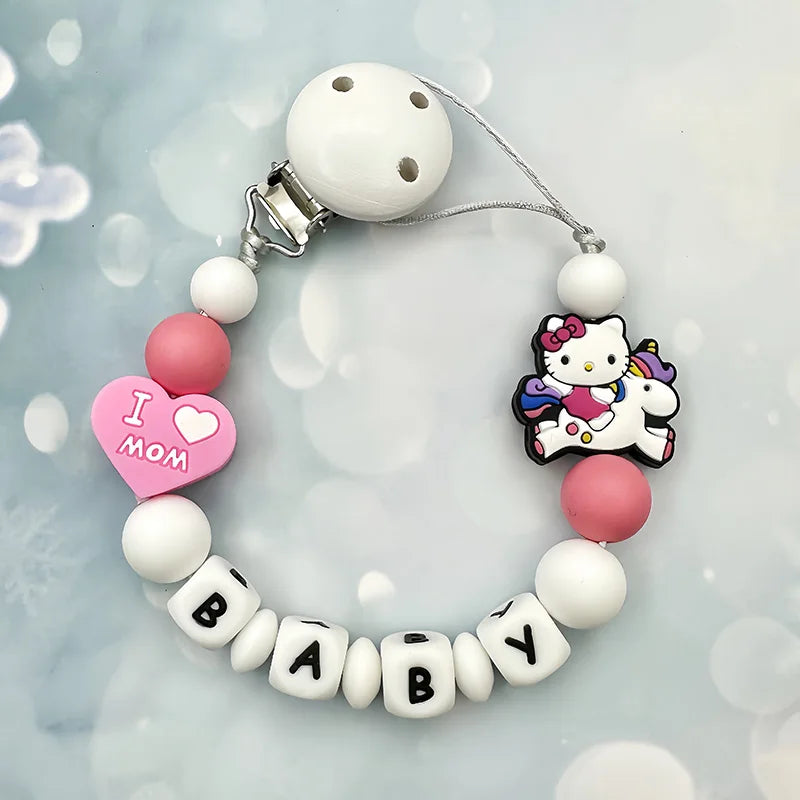 Customized Personalized Name English Letters Silicone Soothing Pacifier Chain Clips Holder Teether Pendants Teething Baby Gifts