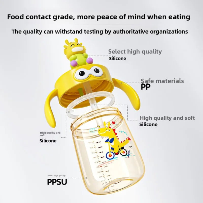 For 1-3Y Anti Choking Baby Bottle PPSU Safe Material Water Cup 240ML Baby Straight Straw Learning Drink Cup Kids Water Bottles