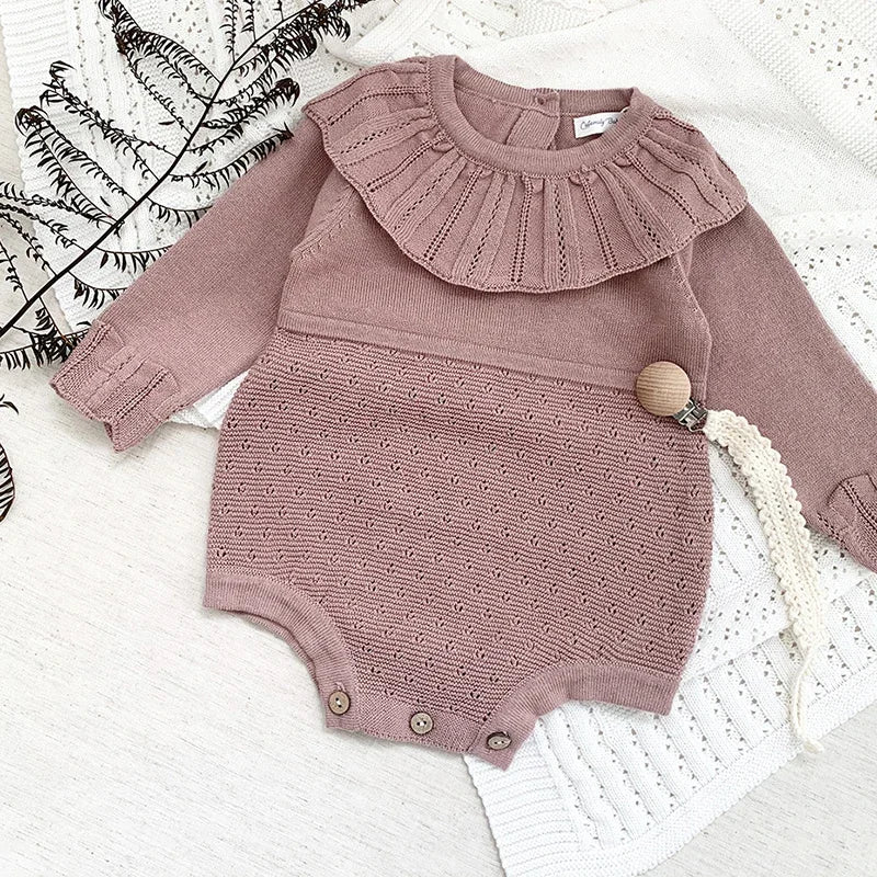 New Baby Girls Romper Autumn Born Baby Knitted Romper Ruffle Embroidery Newborn Baby Clothes Infant Baby Jumpsuits Girl Overall