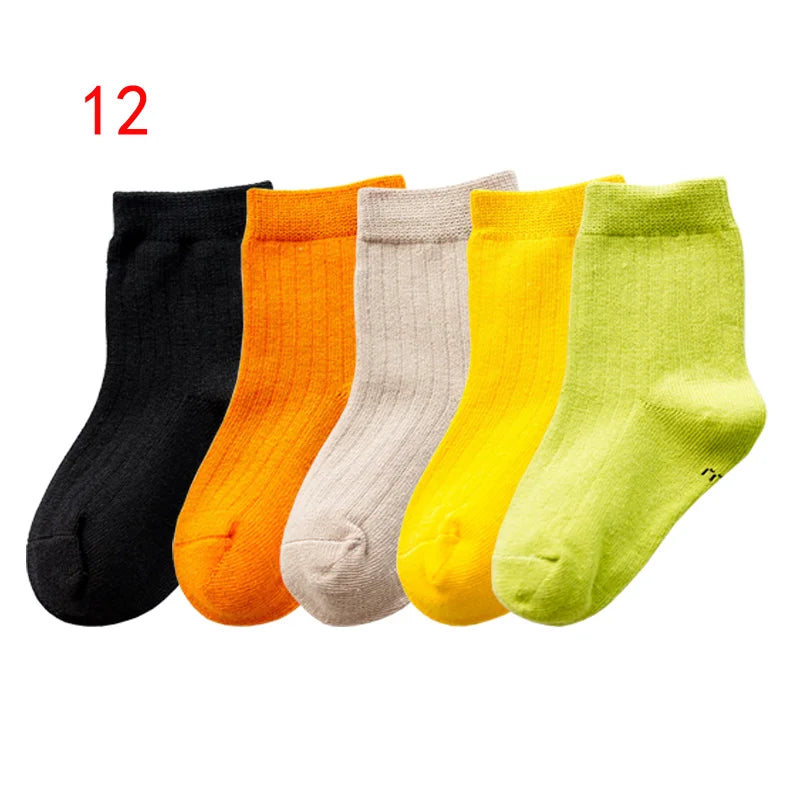 5Pair/lot New Children's Socks Solid Color Boys Girls Casual Socks