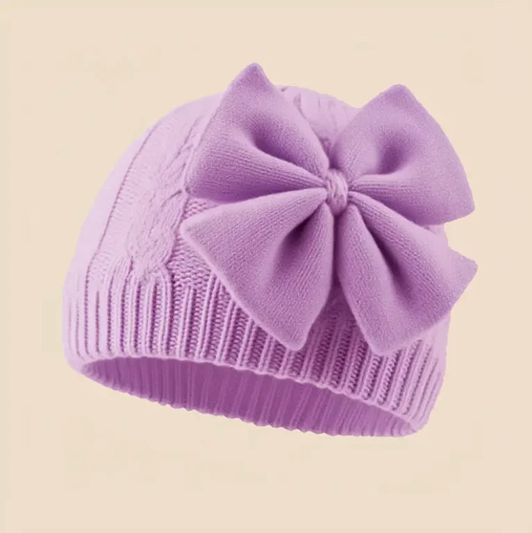0-2Y Baby Knit Hat with Large Bow Soft Stretchy Winter Hat for Girls & Boys Lightweight Warm Beanie for Christmas, Thanksgiving