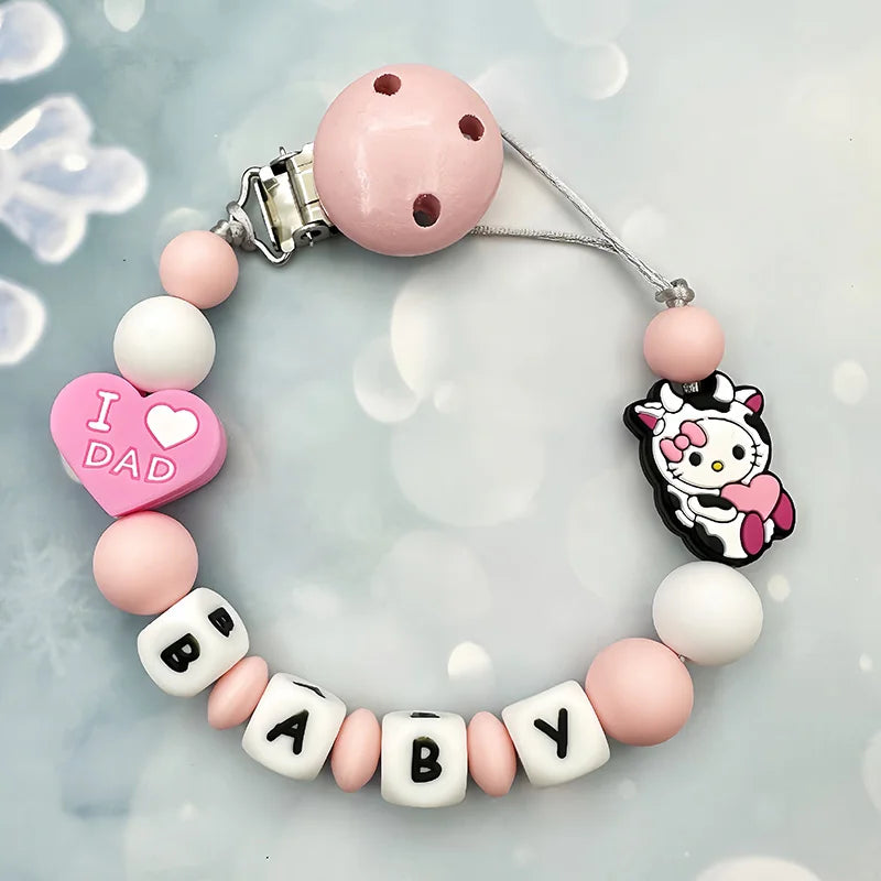 Customized Personalized Name English Letters Silicone Soothing Pacifier Chain Clips Holder Teether Pendants Teething Baby Gifts
