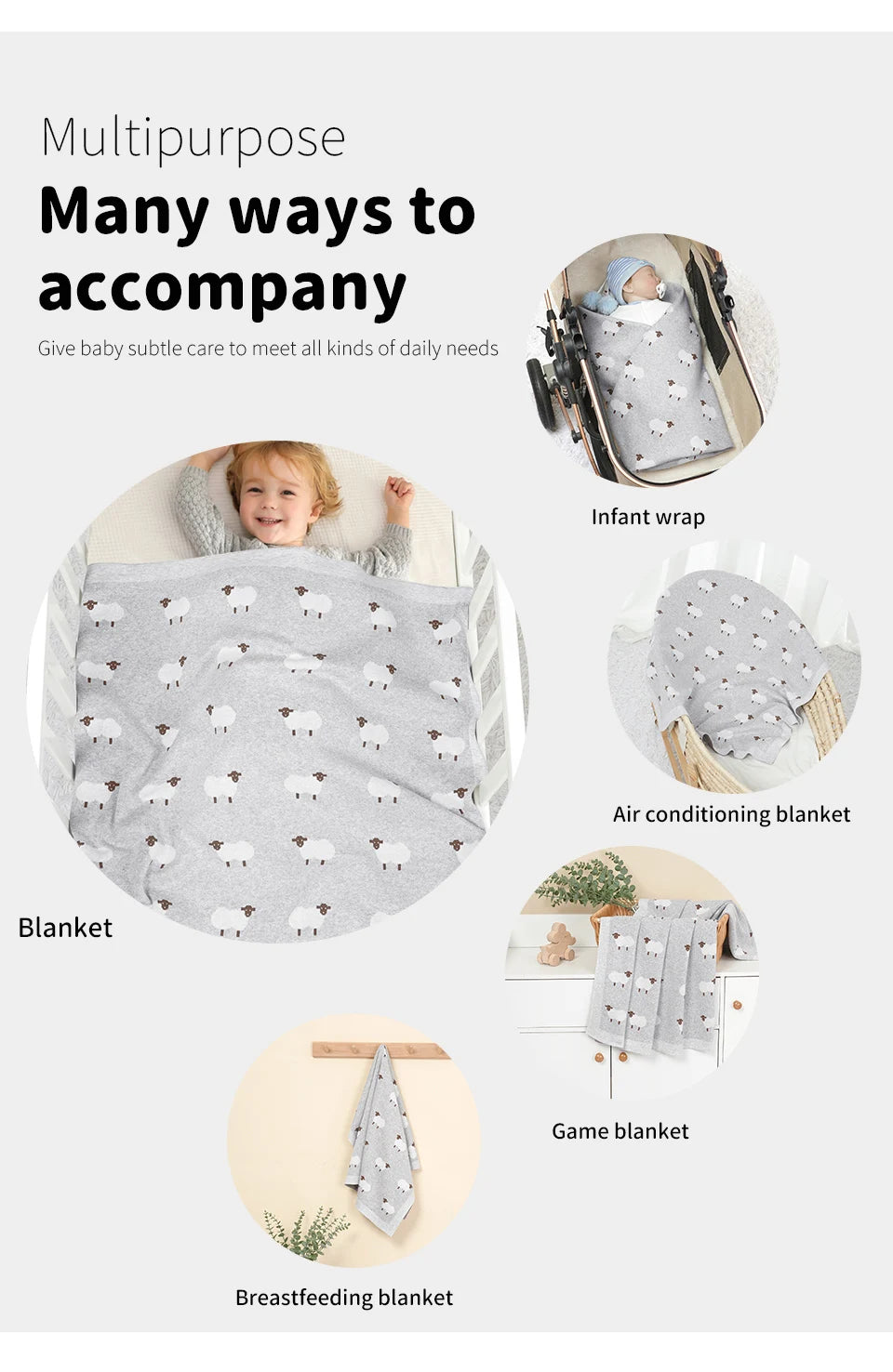 Knitted Cotton Baby Swaddle Blanket 90x70cm