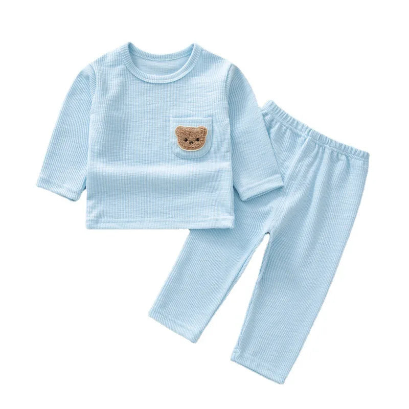 0-3Y Baby Pajamas Suit Cartoon Bear Sleepwear Underwear Set Girls Solid color Infant Home Clothes Toddler Boys outfit