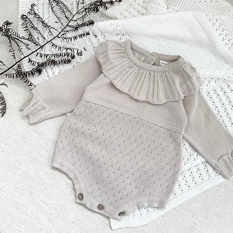 New Baby Girls Romper Autumn Born Baby Knitted Romper Ruffle Embroidery Newborn Baby Clothes Infant Baby Jumpsuits Girl Overall
