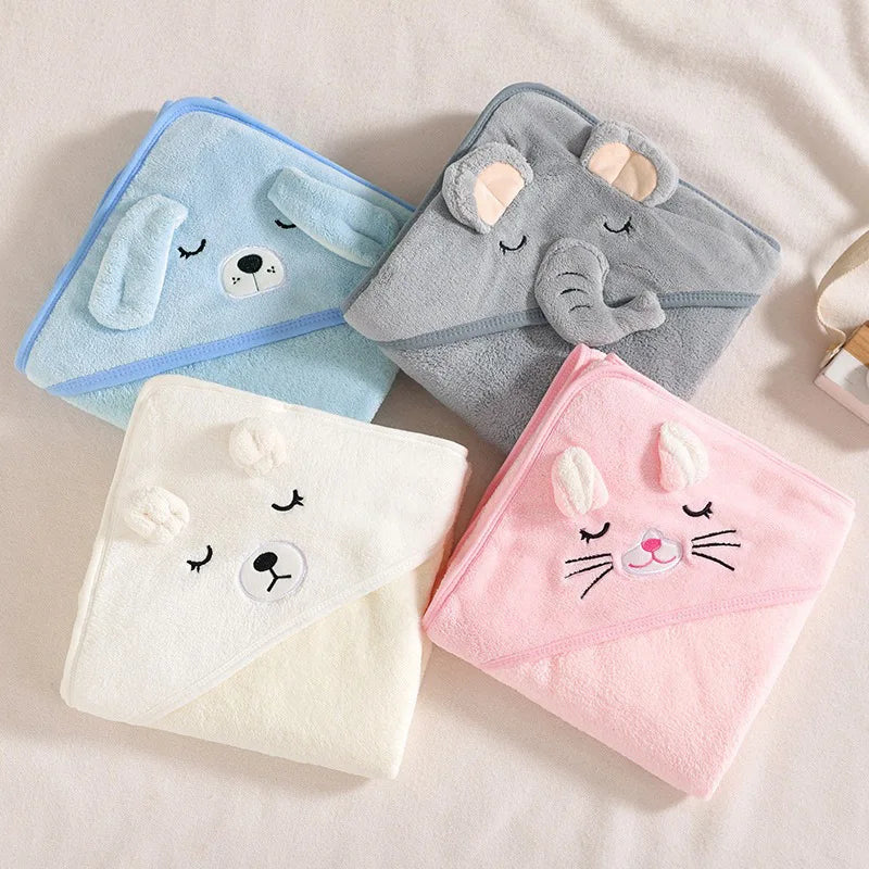 Toddler Bathrobe with Hood Boy Girl Infant Bath Towel Blankets Swaddle Cartoon Coral Fleece Towel Blanket Newborn Kids Bedding