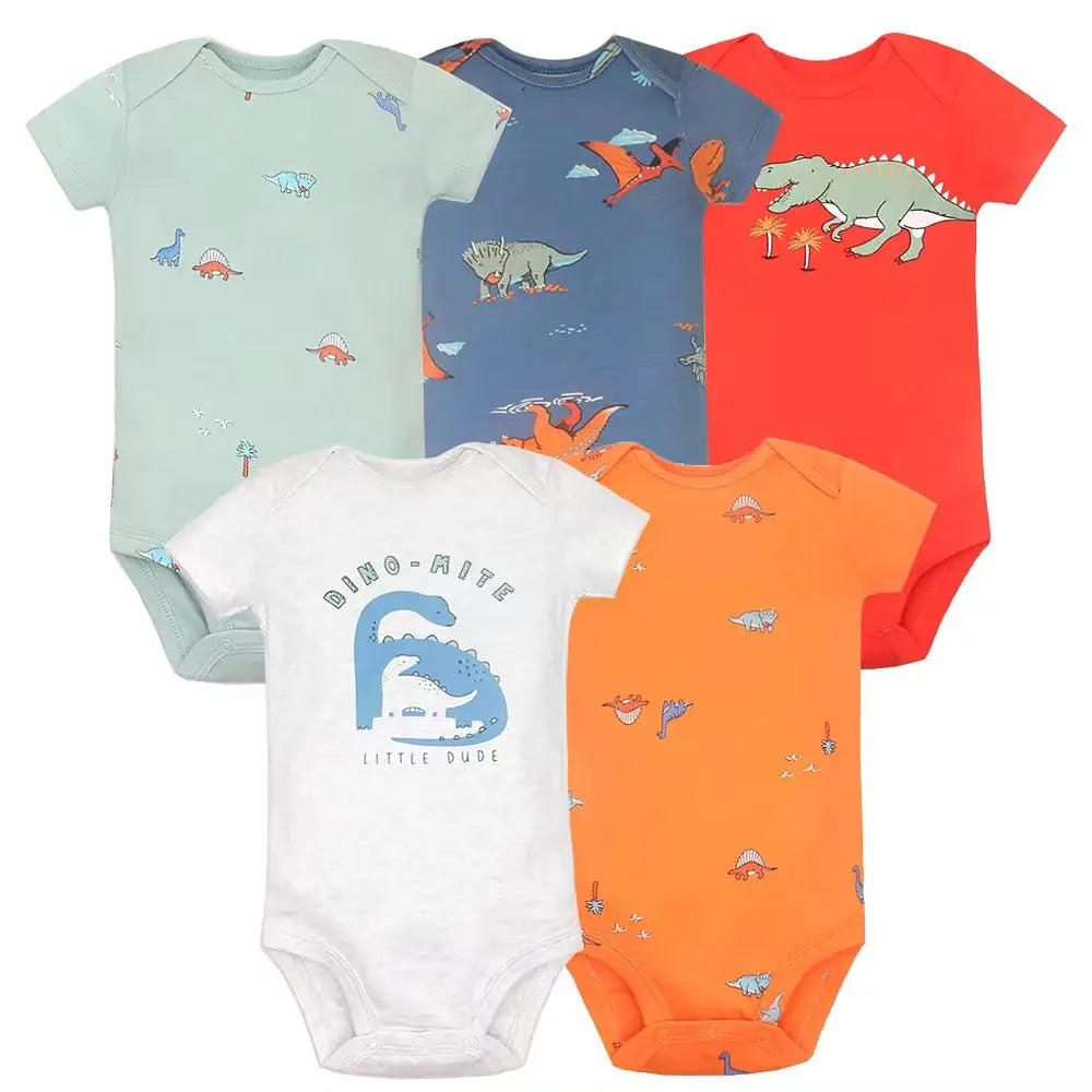 New Cartoon Baby Boys Girls Bodysuit 3-5PCS Short Sleeve 100% Cotton Baby Clothes 0-24Months Newborn Body Bebe Jumpsuit Clothing