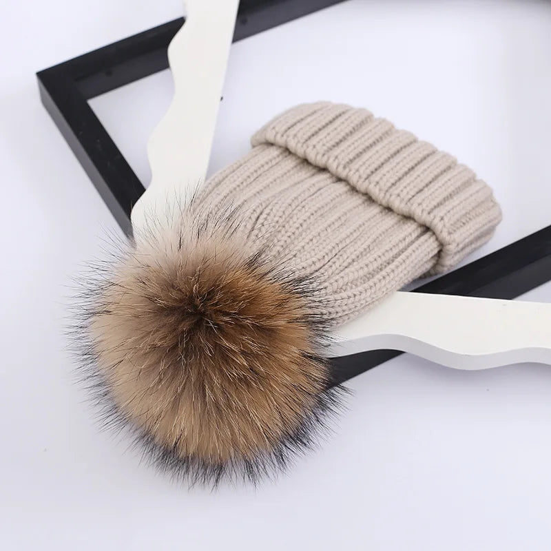 Head Cap Hugger Toque Stocking Watch Autumn Winter Hat Baby Children Thickened Warm Knitted pom-pom parent-child 8M120