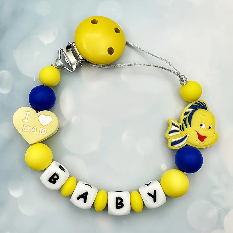 Customized Personalized Name English Letters Silicone Soothing Pacifier Chain Clips Holder Teether Pendants Teething Baby Gifts