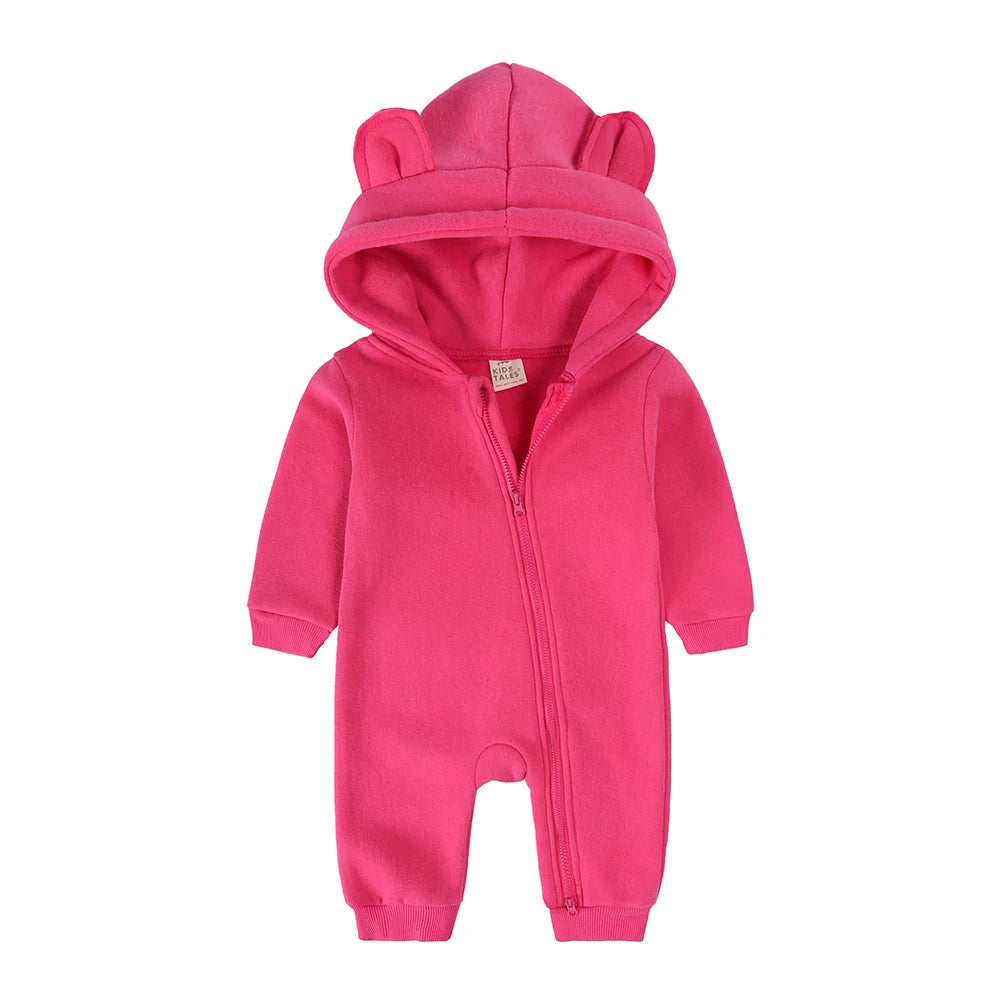 2025 Infant Baby Boys Girls Print Romper Newborn Cotton Fleece Hooded Jumpsuit Toddler Warm Cute Bodysuit Costume For 0-24M
