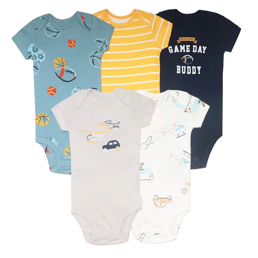 New Cartoon Baby Boys Girls Bodysuit 3-5PCS Short Sleeve 100% Cotton Baby Clothes 0-24Months Newborn Body Bebe Jumpsuit Clothing