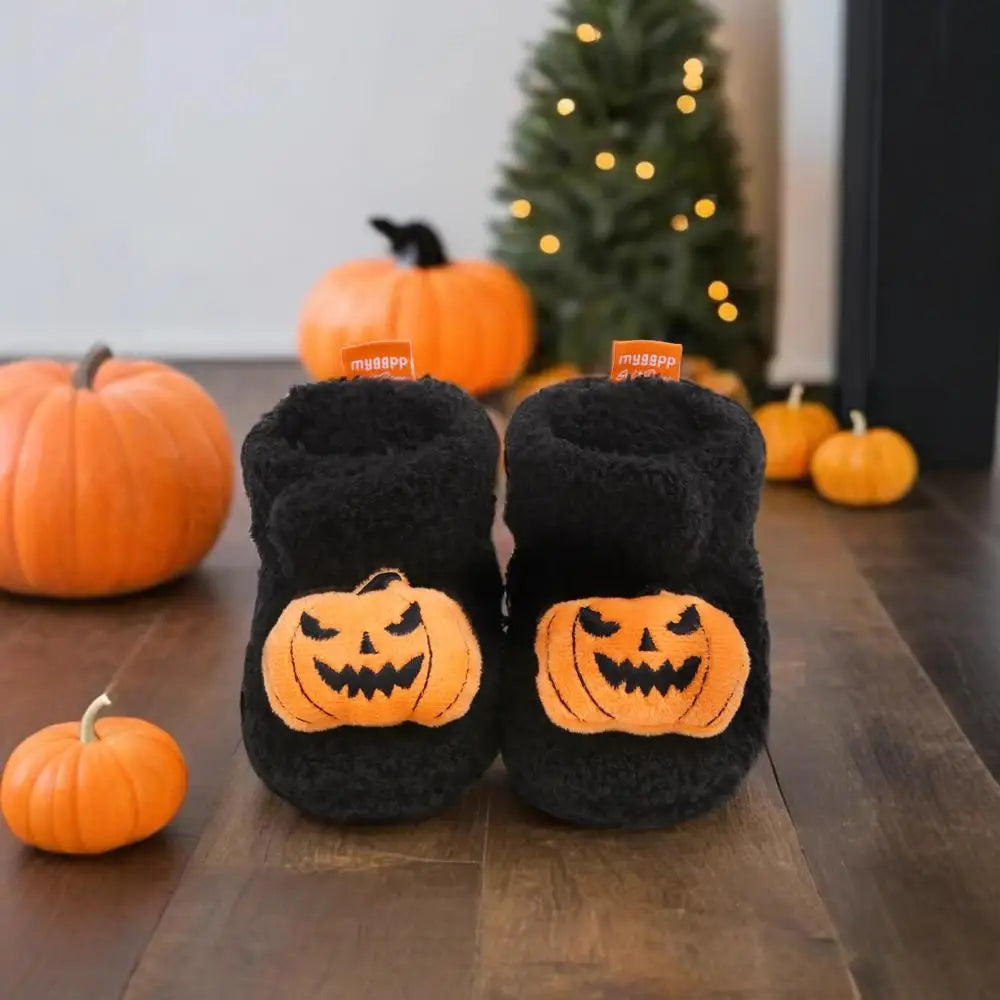 Halloween Pumpkin Baby Booties Slippers Infant Boys Girls Dress Shoes Newborn Crib Shoes Winter Footwear First Walkers Prewalker